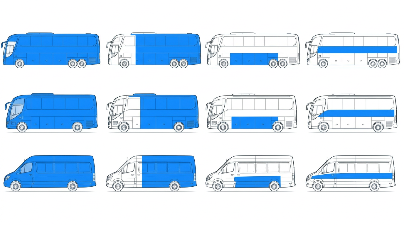 Full, King Kong, Queen Kong and side banner wrap coverage on a motorcoach, mini coach and Sprinter van